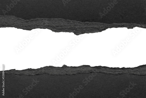 Fototapeta Black ripped paper torn edges strips isolated on white background