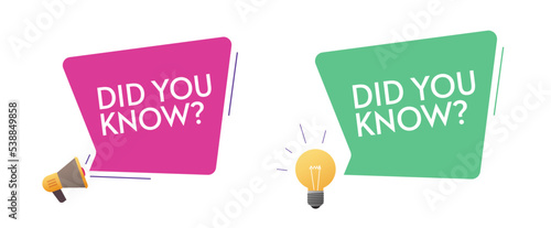 Did you know icon fact bubble inform vector question flat cartoon graphic illustration with megaphone announcement and idea light bulb image