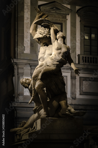 Lanzi Lodge in Florence, Italy: detail of the capture of Polixena sculpture, ancient greek statue free to see in Signoria Square photo