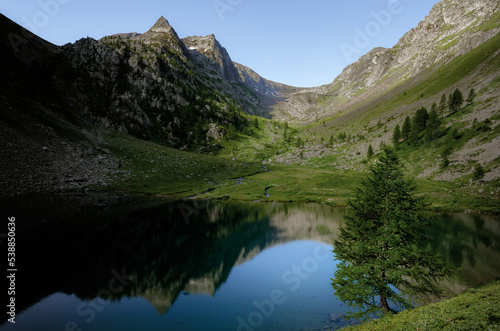 Lakes of San Bernolfo and Colle Lounge  beautiful hiking path between the french Alps and Piedmont  Italy  near the Collalunga Pass