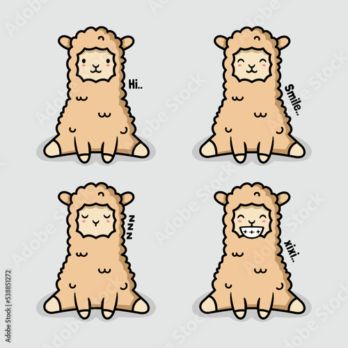 vector illustration of cute alpaca emoji