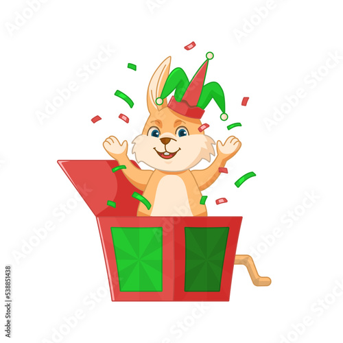 Rabbit in jesters hat jumps out of box toy