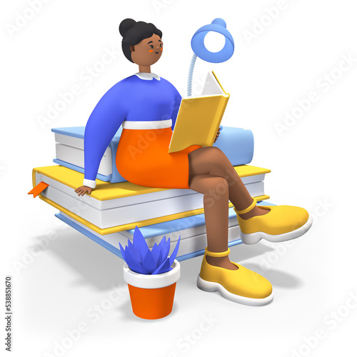 Remote learning and reading - modern realistic colorful 3d illustration