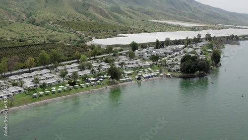 Flying over the Sea of Galilee at Ein Gav Resort. 