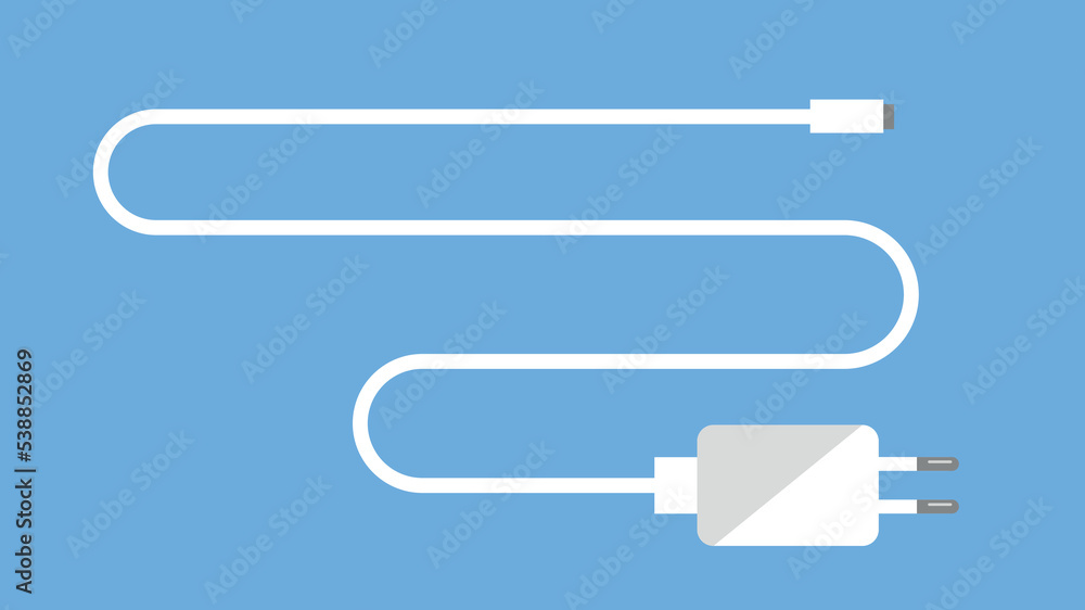 Power supply and wire, charger, illustration Power supply and wire, charger, illustration