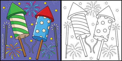 New Years Eve Fireworks Coloring Page Illustration photo