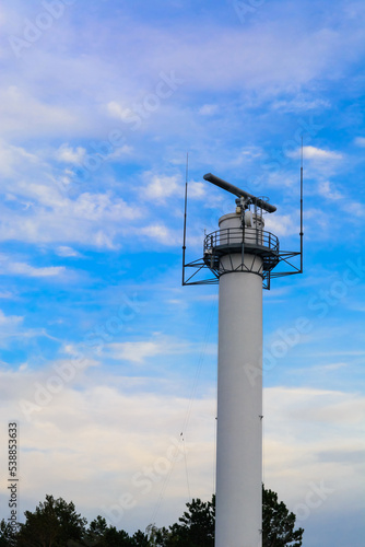 COASTAL SURVEILLANCE radar system. The Marine radar on tower.