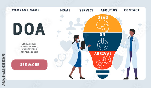 DOA - Dead On Arrival acronym. business concept background.  vector illustration concept with keywords and icons. lettering illustration with icons for web banner, flyer, landing page