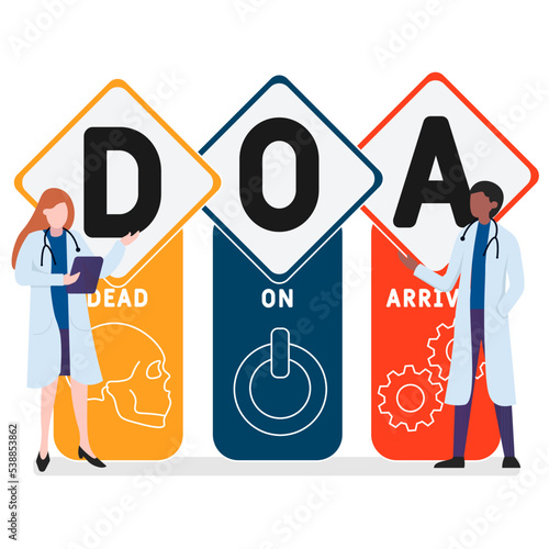 DOA - Dead On Arrival acronym. business concept background.  vector illustration concept with keywords and icons. lettering illustration with icons for web banner, flyer, landing page