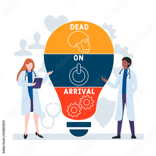 DOA - Dead On Arrival acronym. business concept background.  vector illustration concept with keywords and icons. lettering illustration with icons for web banner, flyer, landing page