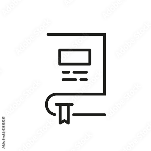 black thin line abstract book icon for education