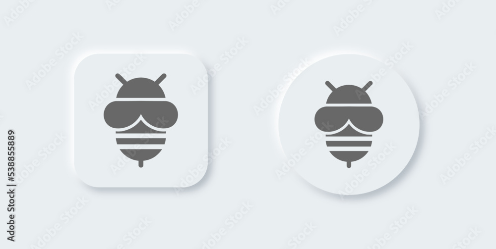 Bee solid icon in neomorphic design style. Honey signs vector illustration. Bee solid icon in neomorphic design style. Honey signs vector illustration.