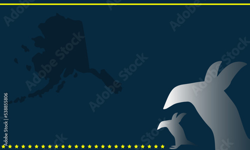 Alaska Day Background with Silhouette of Penguin, Alaska and Copy Space Area. Suitable to place on content with that theme.