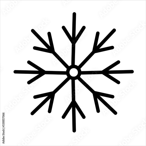 Isolated vector black line simple illustration of a snowflace. Winter web design.