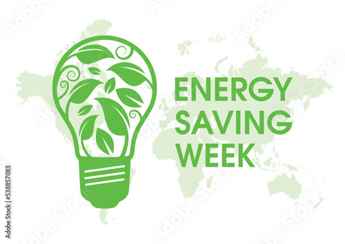 Energy Saving Week vector. Light bulb with green leaf icon vector. Natural energy saving icon isolated on a white background. Important day
