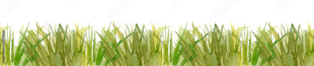 Naklejka premium Fresh green grass - seamless pattern. Watercolor hand drawn painting illustration isolated on a white background.