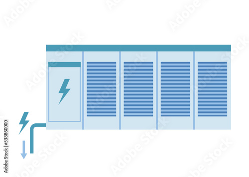 Alternative energy battery. Green hydrogen, reduction of hazardous waste emissions. Sticker for social networks and instant messengers. Power station and energy. Cartoon flat vector illustration