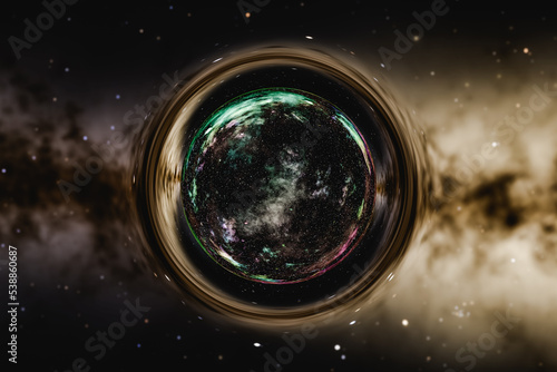 3D illustration. Black hole in outer space.