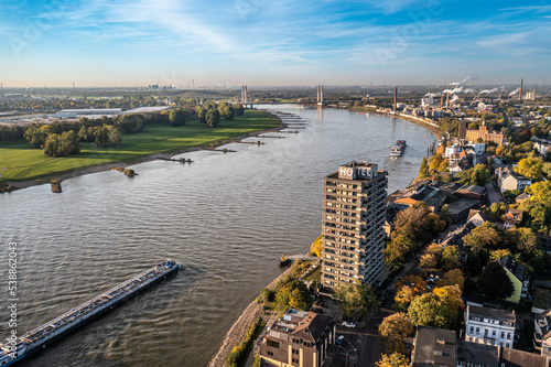 Duisburg Ruhr Area. Rhein River. Drone Aerial in autumn photo