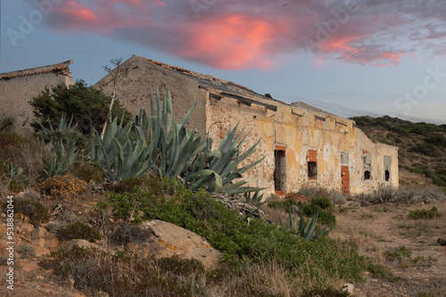 Abandoned houses in Military forts of Punta Rossa, Caprera, Sardinia, Italy photo