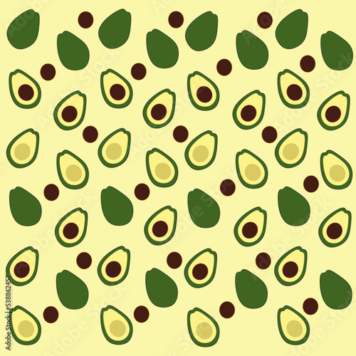 Avocado slice seamless pattern in hand drawn style. Repeating fruit background vector for summer fabric, decoration, backdrop, textile, ornament, ornate, wallpaper and fashion design.