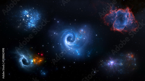 Fototapeta Naklejka Na Ścianę i Meble -  Cosmic nebula in space among stars and galaxies. Gas dust clouds nebula in outer space. Birth and expansion of universe. Formation of stars and planets from the nebula. 3d render