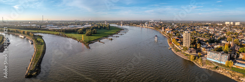 Fototapeta Naklejka Na Ścianę i Meble -  Duisburg Ruhr Area. Rhein River. Drone Aerial in autumn