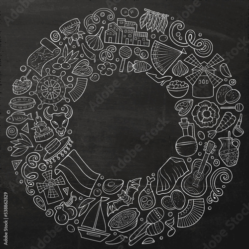 Set of Spain cartoon doodle objects, symbols and items