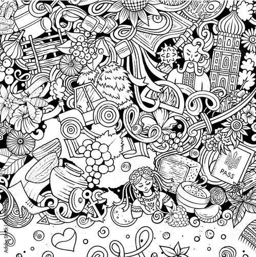Ukraine cartoon vector doodles frame.