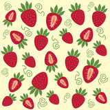 Strawberry slice seamless pattern in hand drawn style. Repeating fruit background vector for summer fabric, decoration, backdrop, textile, ornament, ornate, wallpaper and fashion design.