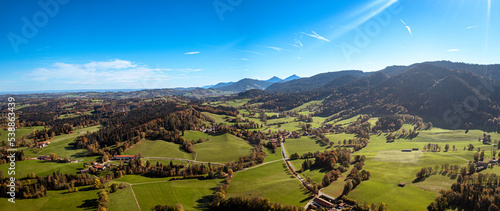 Tegernsee Aerial Fall autumn. Drone Panorama Bavarian Alps photo