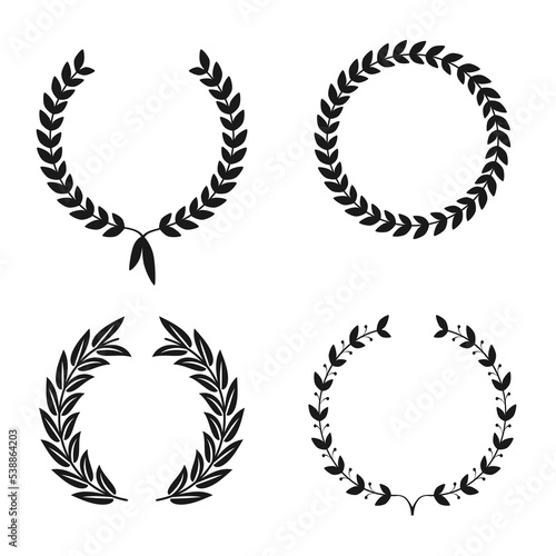 Laurel wreath collection. Laurel wheat ears, floral greek branch. Achievement, victory and quality symbols concept PNG © Yevhenii
