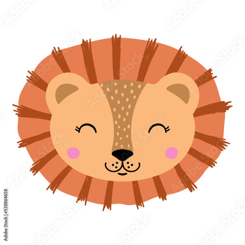 Сute little lion. Vector illustration, isolated on a white background. Scandinavian cartoon style flat design. Concept for children print.