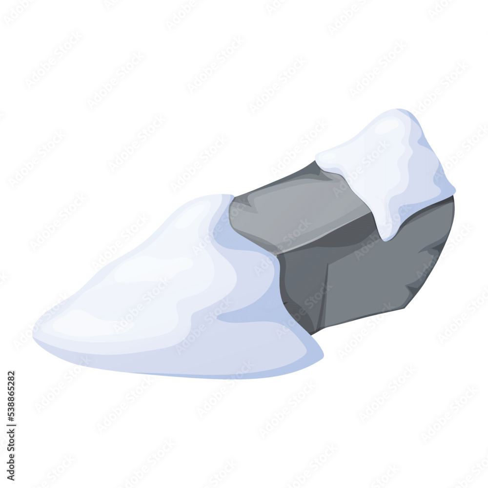 Gray stones or rocks in snow. Broken cartoon rocks and snowdrifts. Cartoon crags and snowdrifts. Ice age.