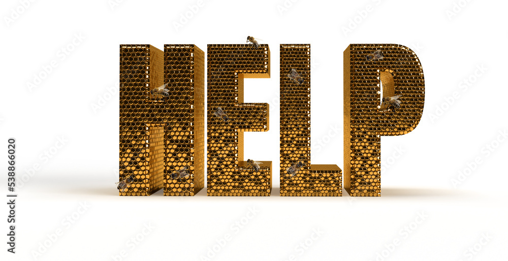 Obraz premium Gold text help as a hive with honey. Banner for your SOS in business.