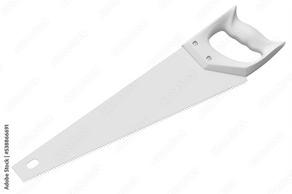Hand saw with hardened teeth isolated on white monochrome background