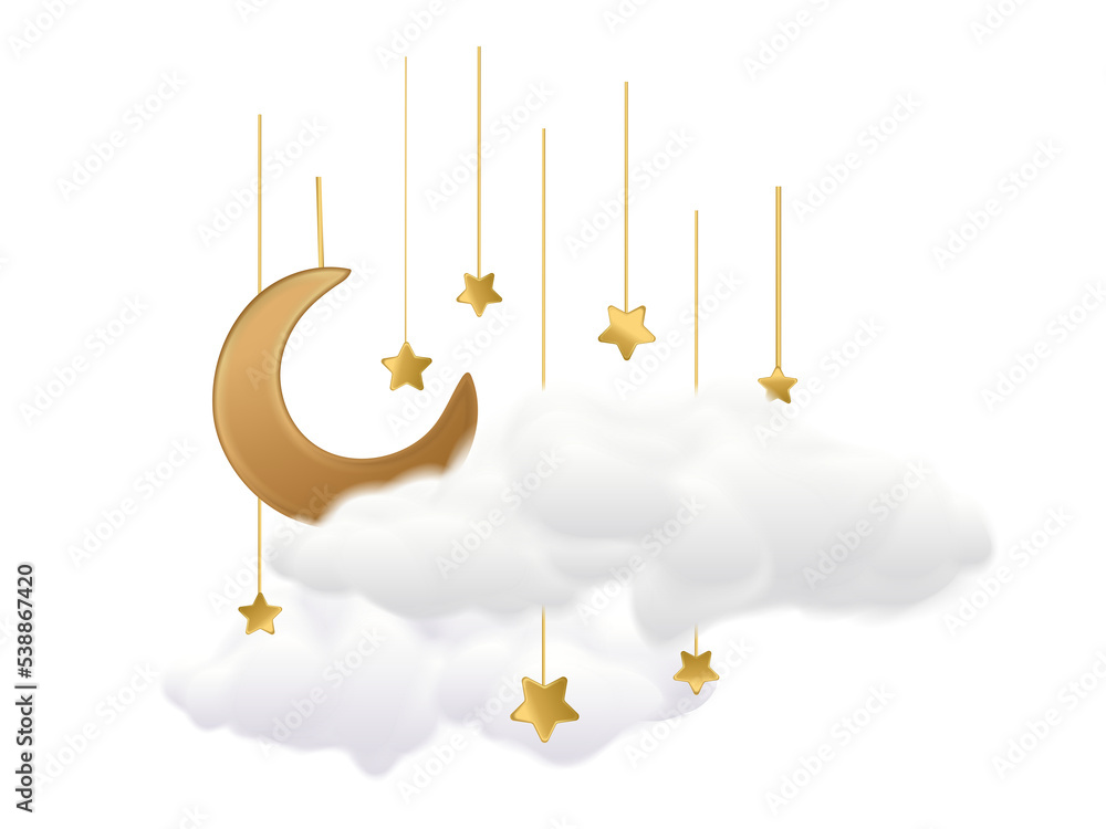 Greeting card elements with half moon in clouds and stars.vector illustration Greeting card elements with half moon in clouds and stars.vector illustration