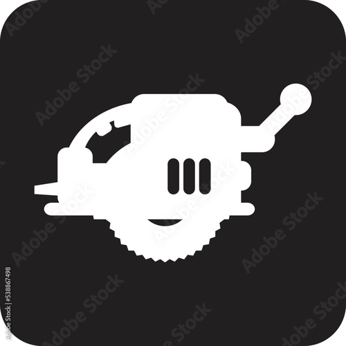 A circle saw in black and white, simple black and white icon.