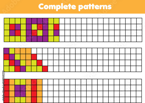 Complete geometric patterns. Educational game for children. Drawing activity for kids © ksuklein