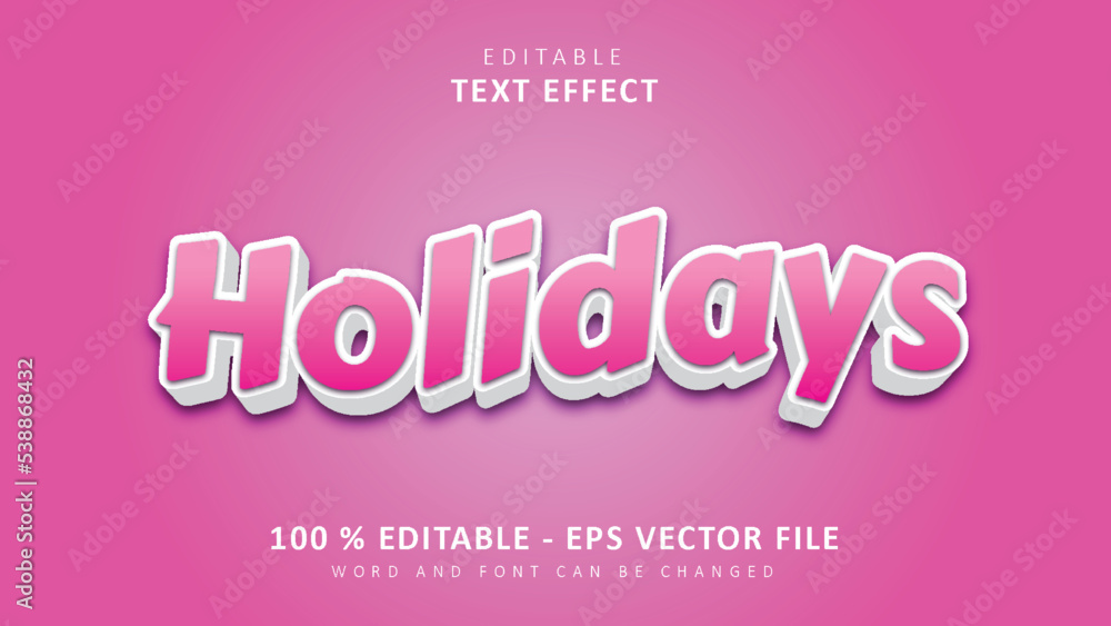 Editable 3d text effect Simple pink Holidays style isolated on purple background
