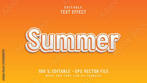 Editable 3d text effect Simple white summer style isolated on an Orange background