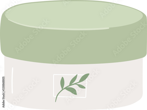 Cream jar flat vector illustration. Hand draw beauty skin care product package isolated on white background. Women's cosmetics. Hand drawn icon.