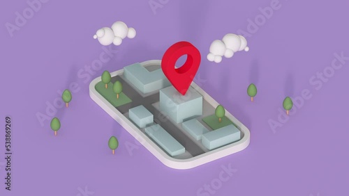 Wallpaper Mural Minimal cartoon style location pin on smart phone. 3D render animation Torontodigital.ca