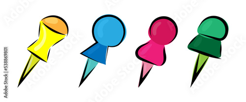 A set of simple hand drawn thumbtacks. Good for any project.