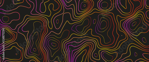 Topographic map. Abstract background with lines and circles. Red mountain contour lines. Topographic terrain. Red, yellow background with space grid Topographic background