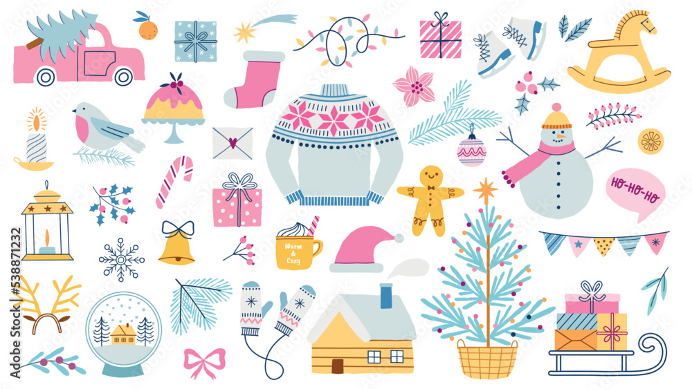 Christmas winter holiday vector  illustration set