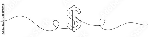 Linear background of dollar sign. One continuous line drawing of a dollar sign. Vector illustration. Dollar symbol isolated