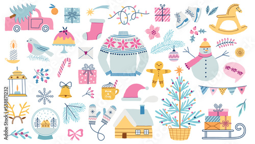 Christmas winter holiday vector  illustration set