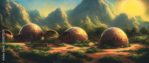 Fotografia Artistic concept painting of a dome shape hotel , background illustration