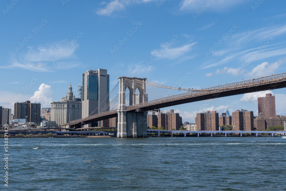 Brooklyn Bridge view with skyline of Manhattan